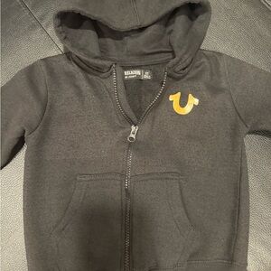 True Religion Kids Black Zip Hoodie with Gold Horseshoe